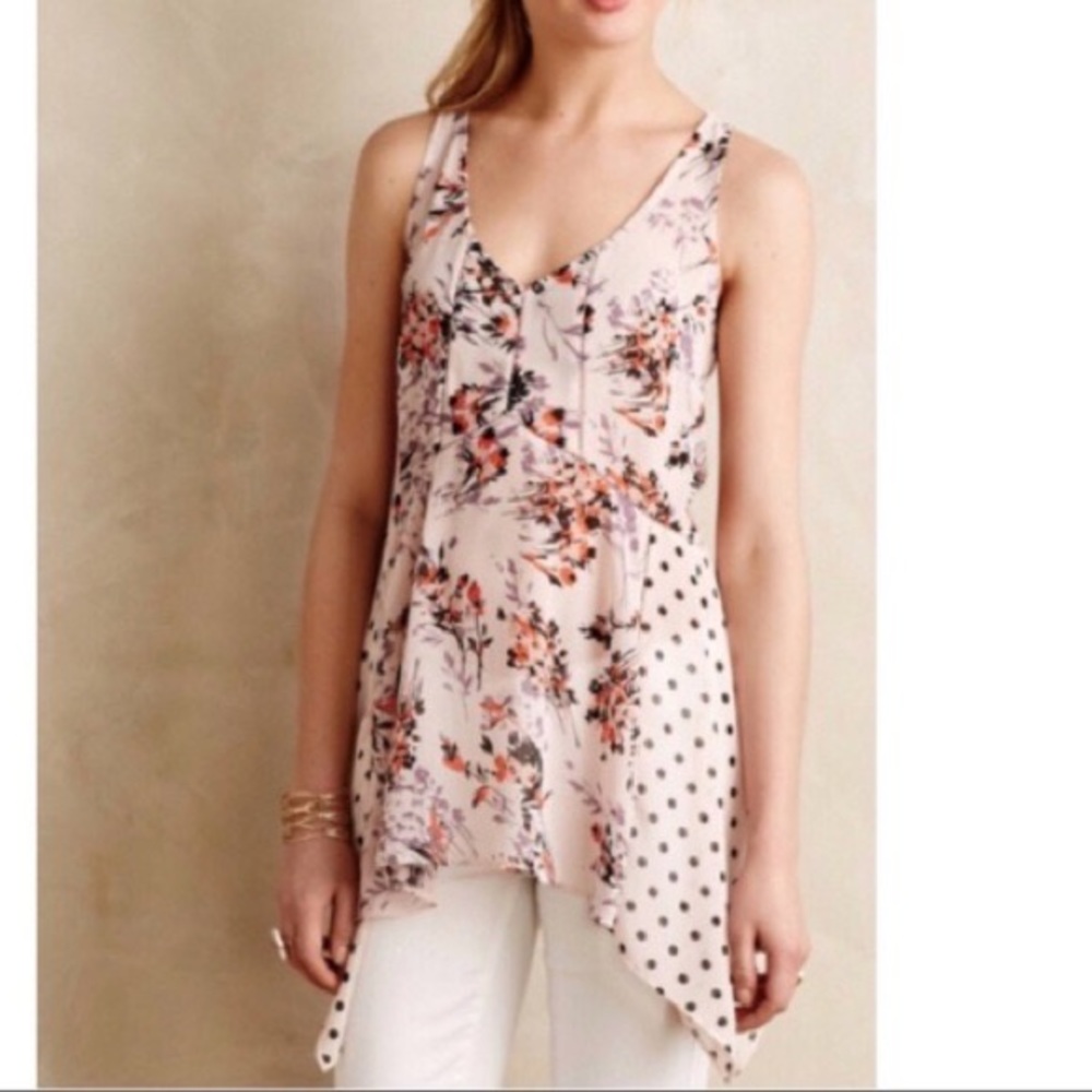 Anthropologie Vanessa Virginia flowy tank floral pink polka dot S